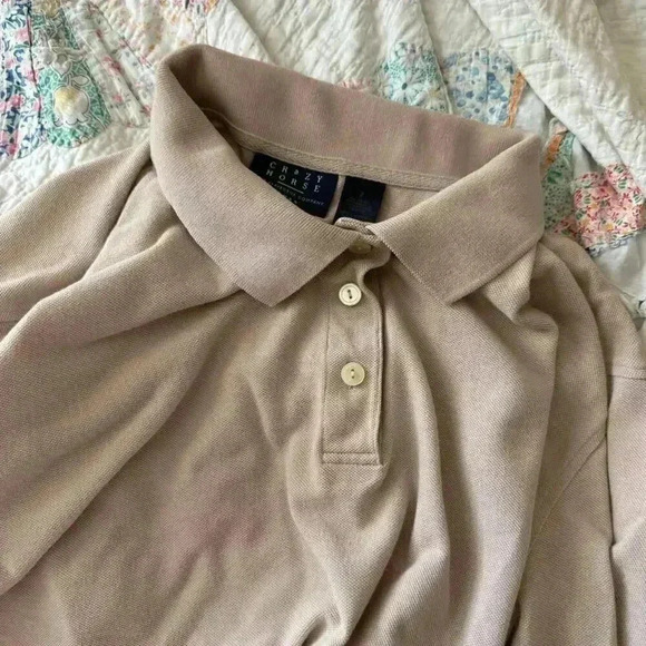 Y2k beige oversized polo solid Liz Claiborne women’s size 2 neutral minimalist - Picture 4 of 8